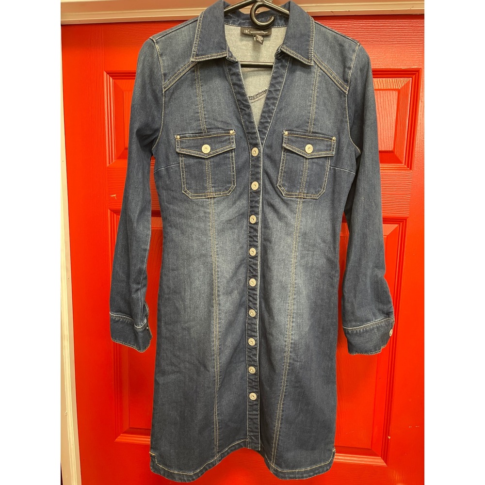 INC International Concepts Denim Shirt Dress Blue Long Sleeve Button Front